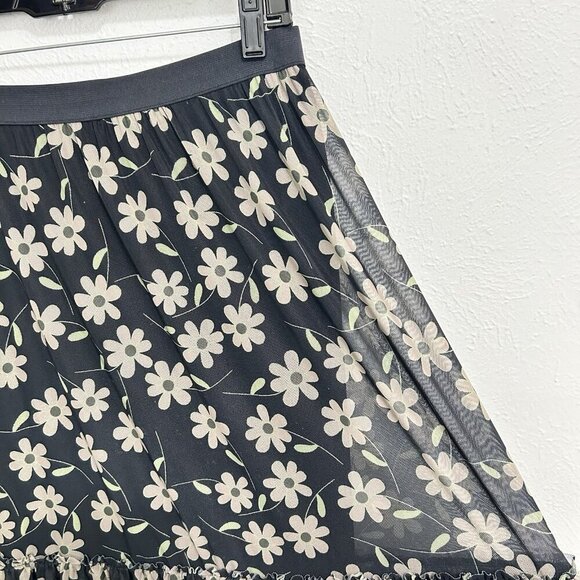 Easel Floral Tiered Ruffle Midi Skirt Chiffon Size L Lined Black Gray Boho Fairy - Picture 5 of 12